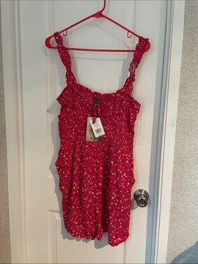 Lily Rose Red Floral Romper Shorts